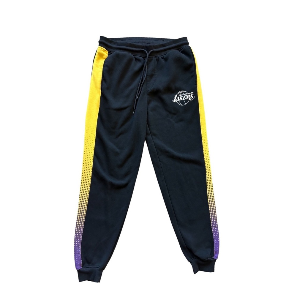 NBA Los Angeles Lakers Mens Fleece Joggers Black Yellow Purple Side Stripe M